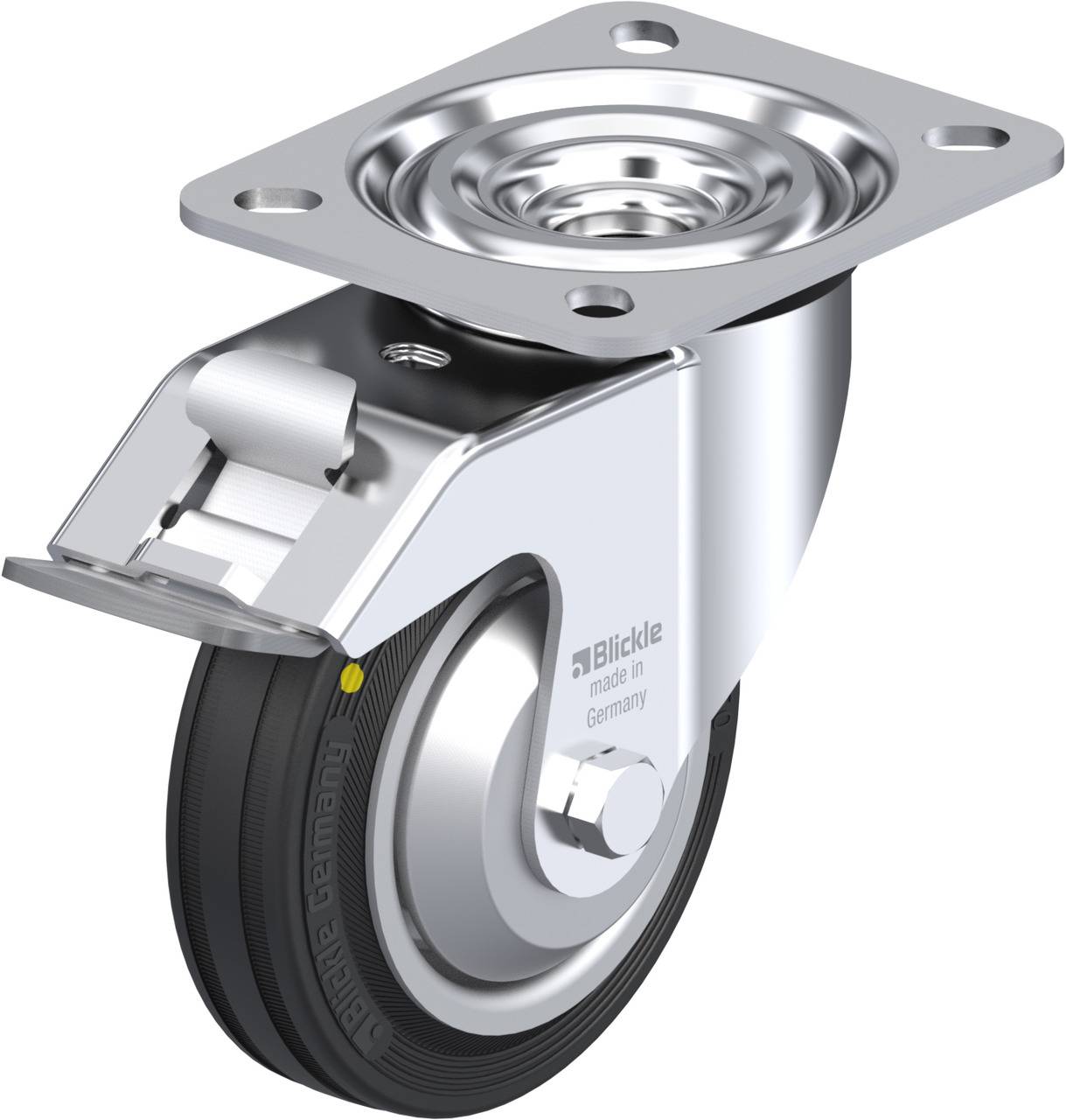 Blickle 233726 L-V 100R-FI-EL-FA Forgóvillás görgő, rögzítővel KerékØ: 100 mm Teherbírás (max.): 70 kg 1 db