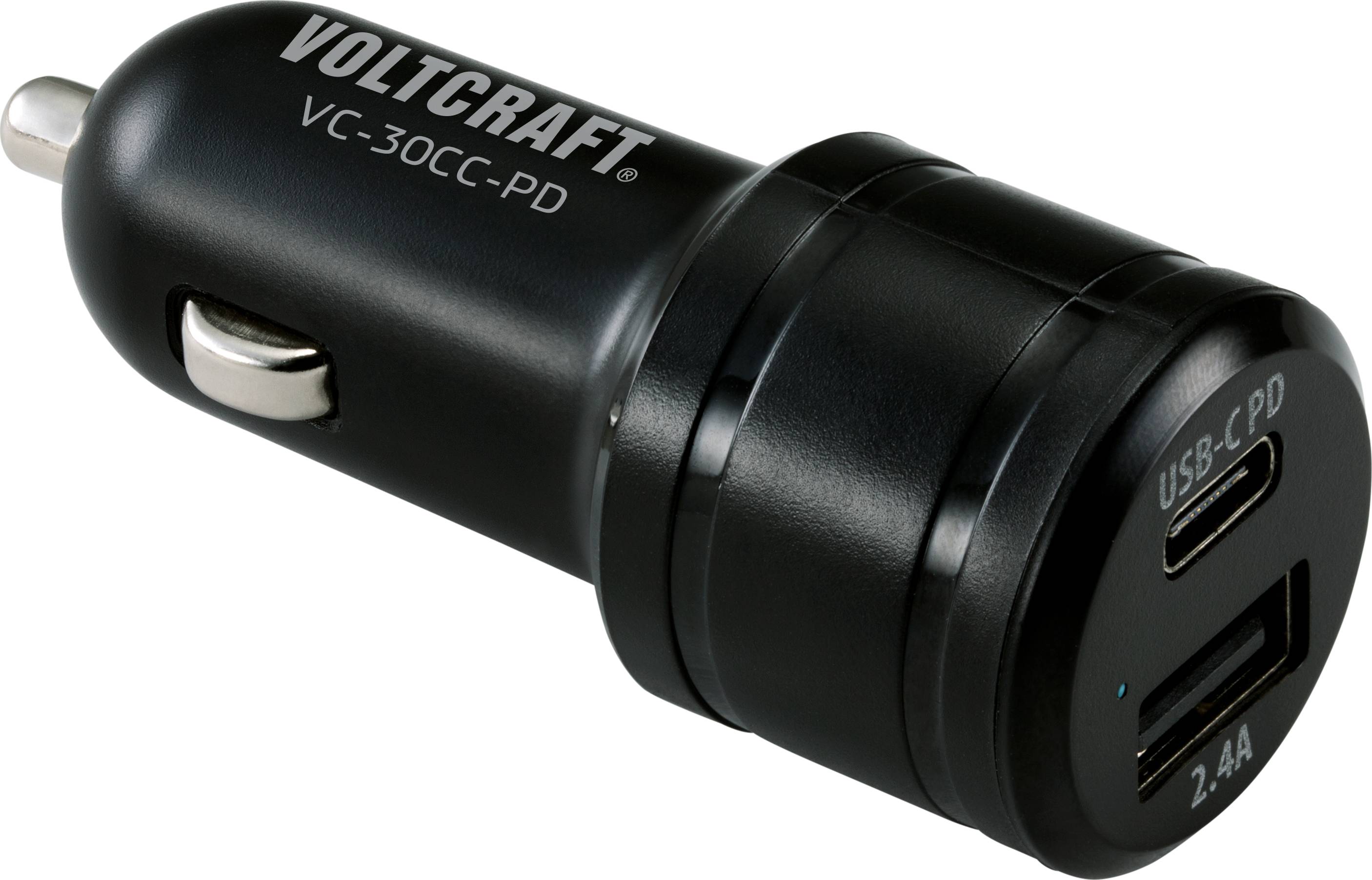 VOLTCRAFT VC-30CC-PD USB-s töltőkészülék 30 W 1x USB-A, 1x USB-C® Power Delivery Fekete Személygépkocsi USB Power Delivery (USB-PD)