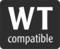 Fekete háttéren lévő „WT kompatibilis" logó.