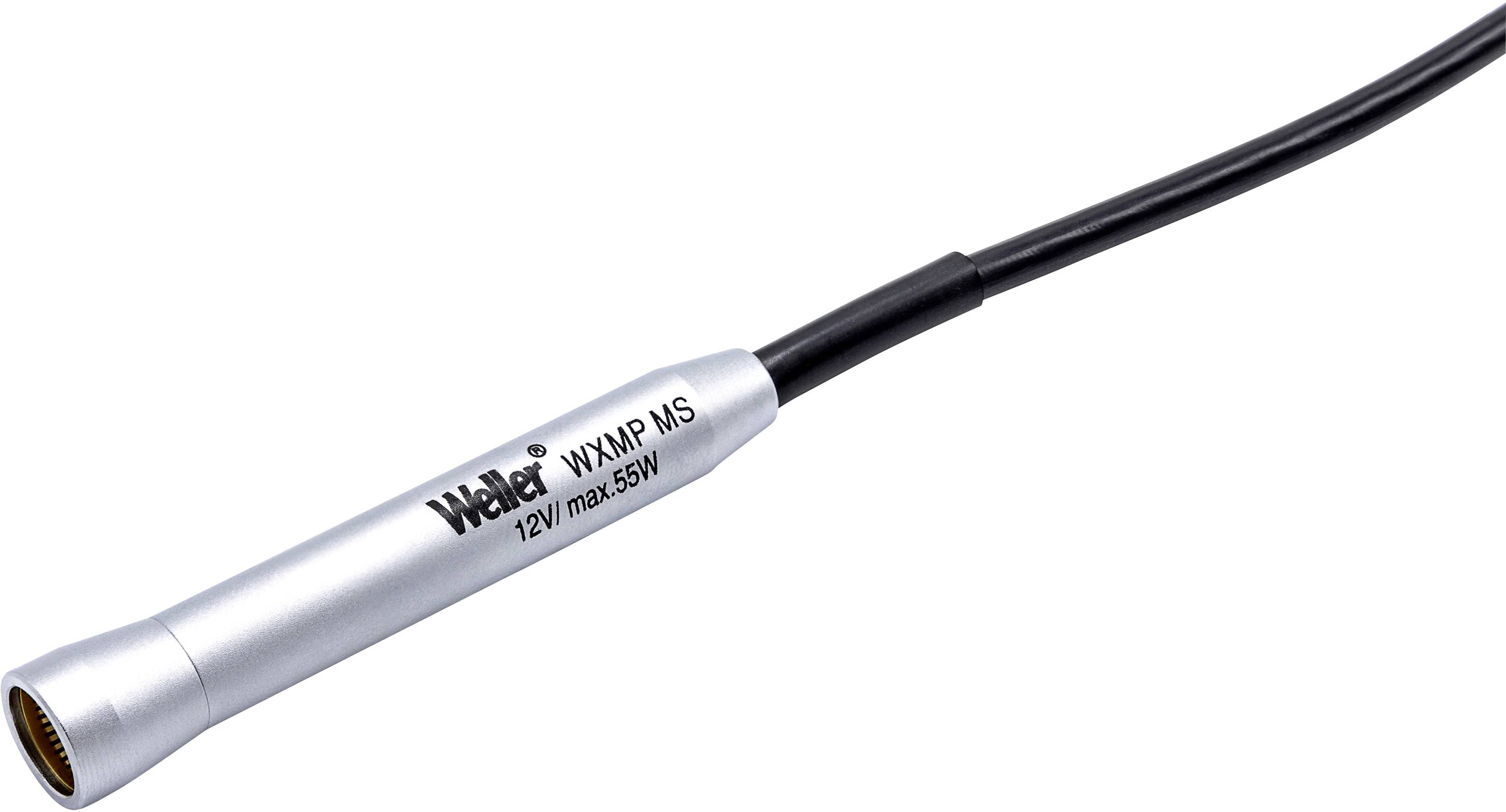 Egy ezüstszínű forrasztópáka fekete kábellal, Weller márka, WXPMP MS modell, 12V/max. 55W, hegyével és markolatával együtt látható.