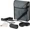 Laptop-táska vállpánttal, védőpárnákkal, objektívsapkákkal, szemüvegtokkal és tisztítókendővel, ideális fényképezőgép-felszereléshez.