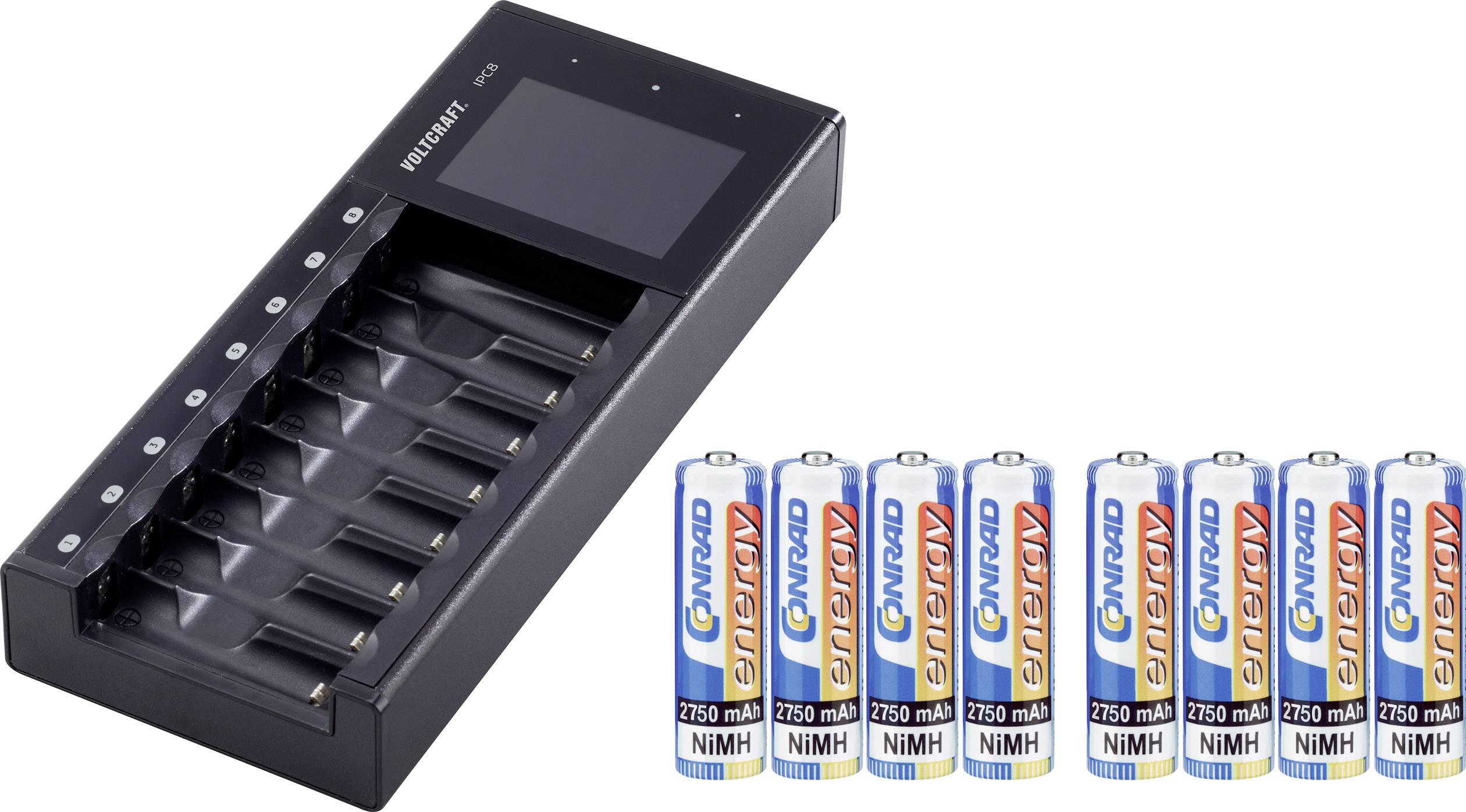 VOLTCRAFT IPC-8 Hengeres akku töltő NiMH, NiCd, Lítiumion, LiFePO, LiHV Ceruza (AA), Mikro (AAA), 10440, 14500-4