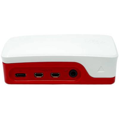 Egy piros és fehér elektronikus adapter HDMI- és USB-csatlakozókkal, külső eszközök csatlakoztatására alkalmas.