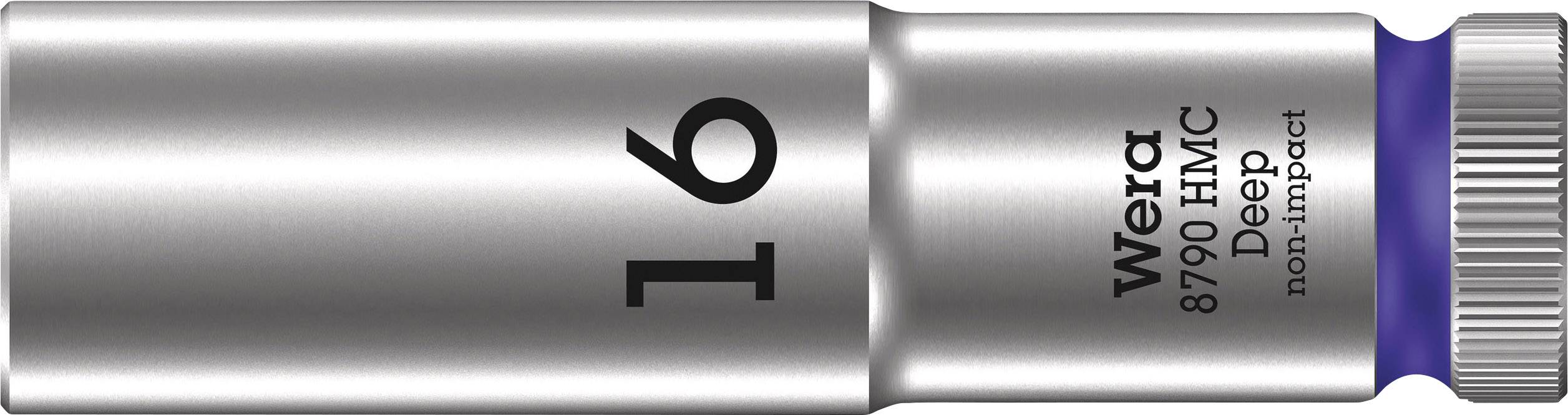 16-os dugófej Wera márkájú, 8790 HMC Deep típusú, nemütésálló, ezüst és kék színben.