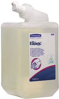 Egy 1000 ml-es, felül kiöntőnyílással rendelkező folyékony szappan flakon a 'Kleenex' márkától.