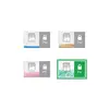 Játékkártya-tervek különböző szintekhez; P6+ (kék), P5+ (narancs), P5 (rózsaszín), P4 (zöld, feloldva).