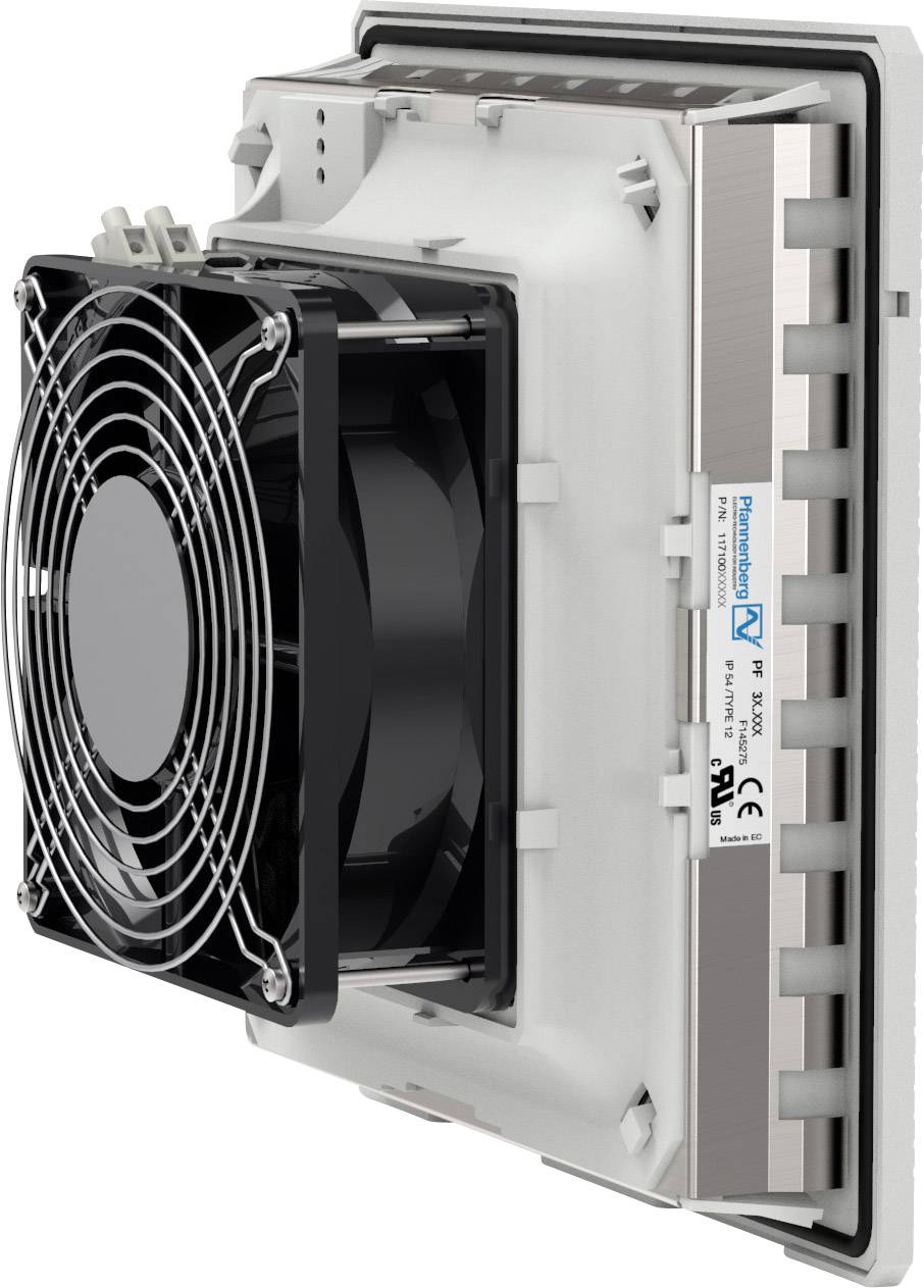 Kompakt ventilátor elektronikai eszközökhöz, oldalra szerelhető. Téglalap alakú ház elöl védőráccsal. Hűtési célokra alkalmas.