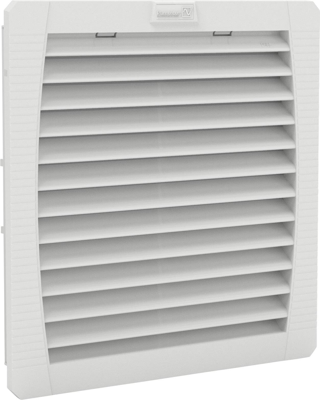 Fehér szellőzőrács vízszintes lamellákkal, ipari vagy kereskedelmi terek szellőztetésére alkalmas.