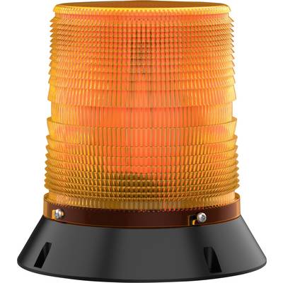 Narancssárga figyelmeztető lámpa bordázott felülettel fekete talapzaton, amely veszélyre vagy figyelmeztetésre hív fel.