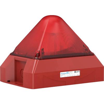 Egy piros, kúp alakú vészjelző riasztó, fali rögzítésre alkalmas, amely vizuális figyelmeztetést biztosít, gyártói címkével ellátva.