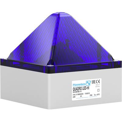 Kék piramis alakú LED-jelzőkészülék a Pfannenberg gyártótól, Quadro LED-HI modell. A készülék négyzet alakú házban van és ipari felhasználásra készült.