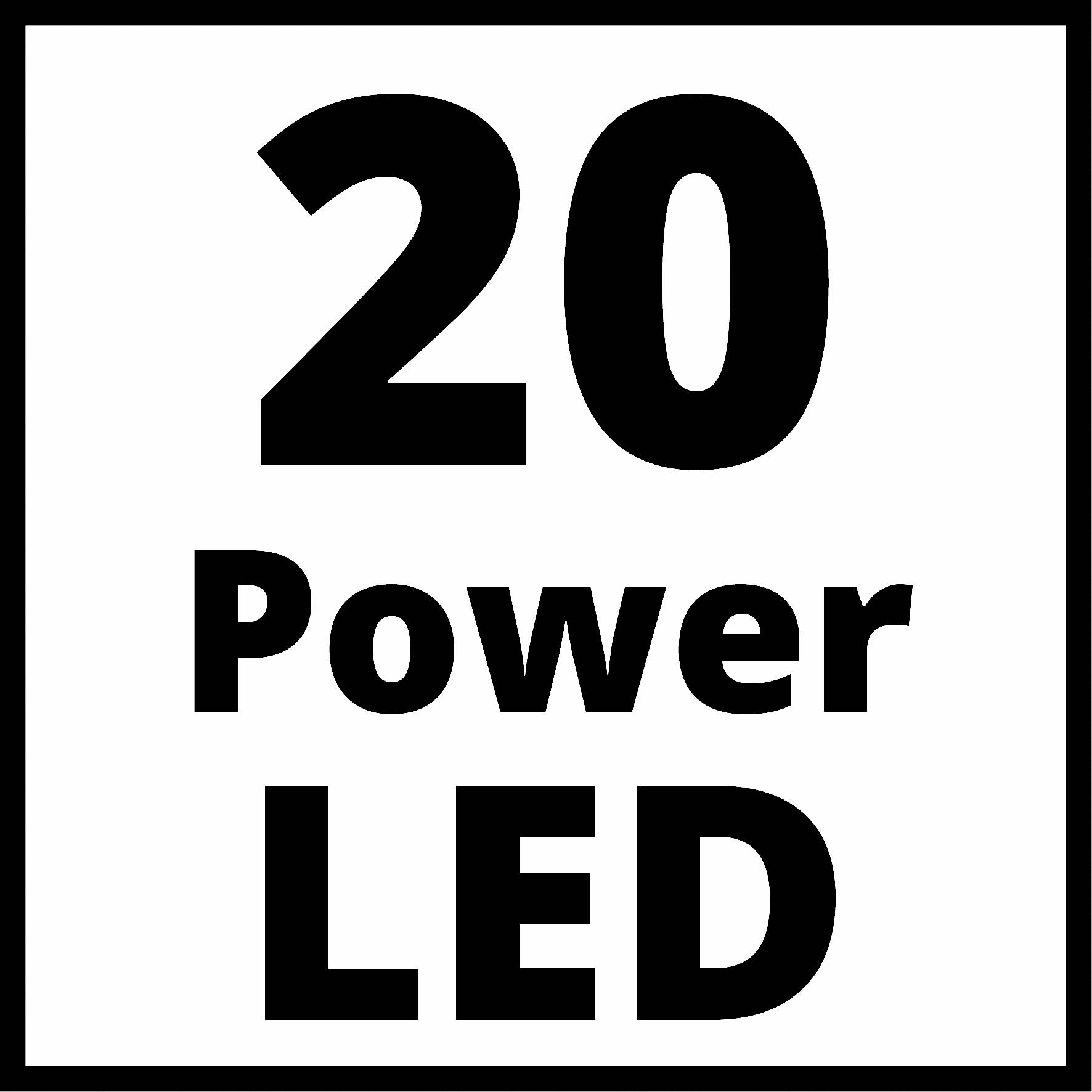 '20 Power LED' fekete betűkkel fehér háttéren.