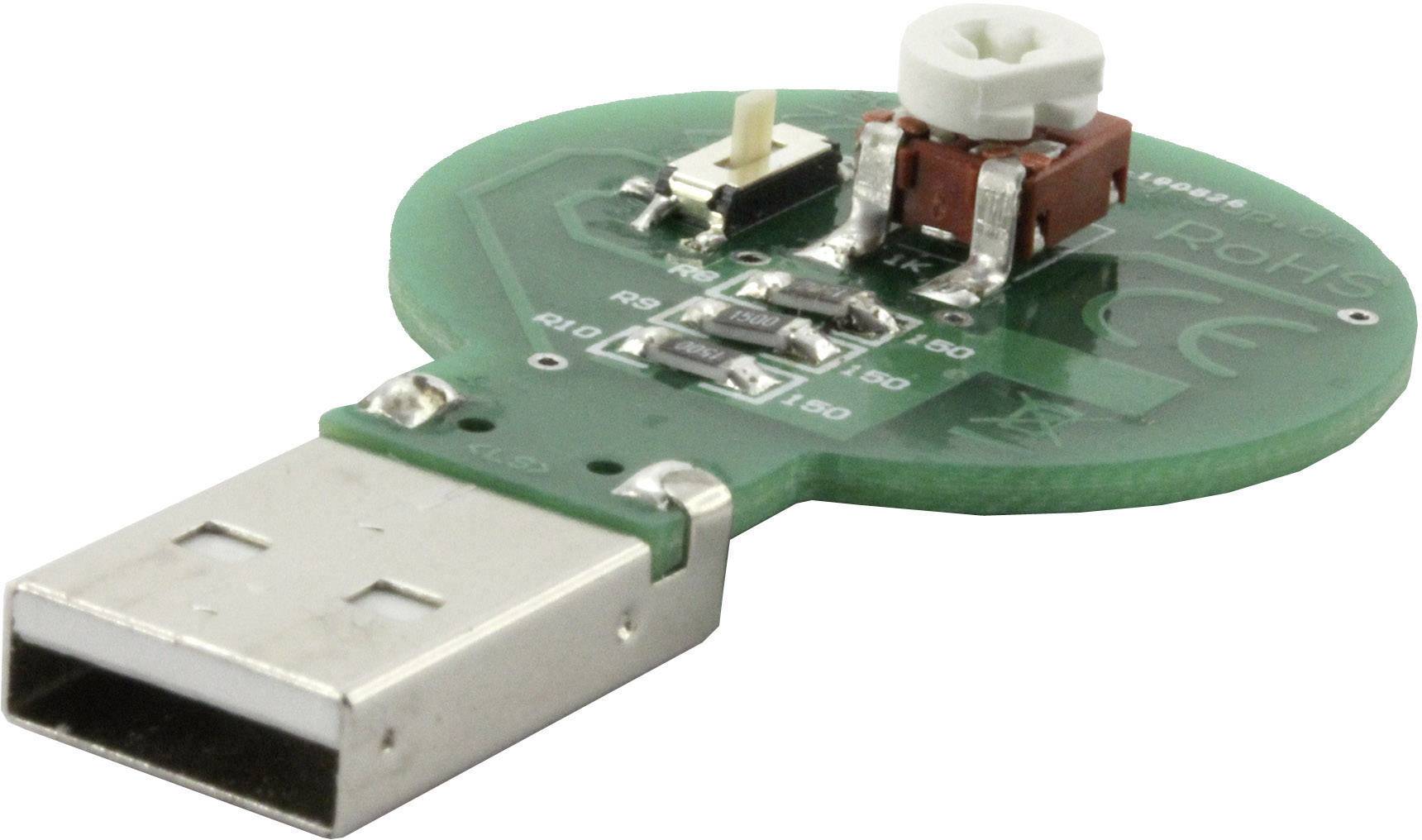 Egy zöld USB-hőmérséklet-érzékelő elektronikus alkatrészekkel, amely alkalmas számítógépekhez történő csatlakoztatásra és hőmérséklet-mérésre.