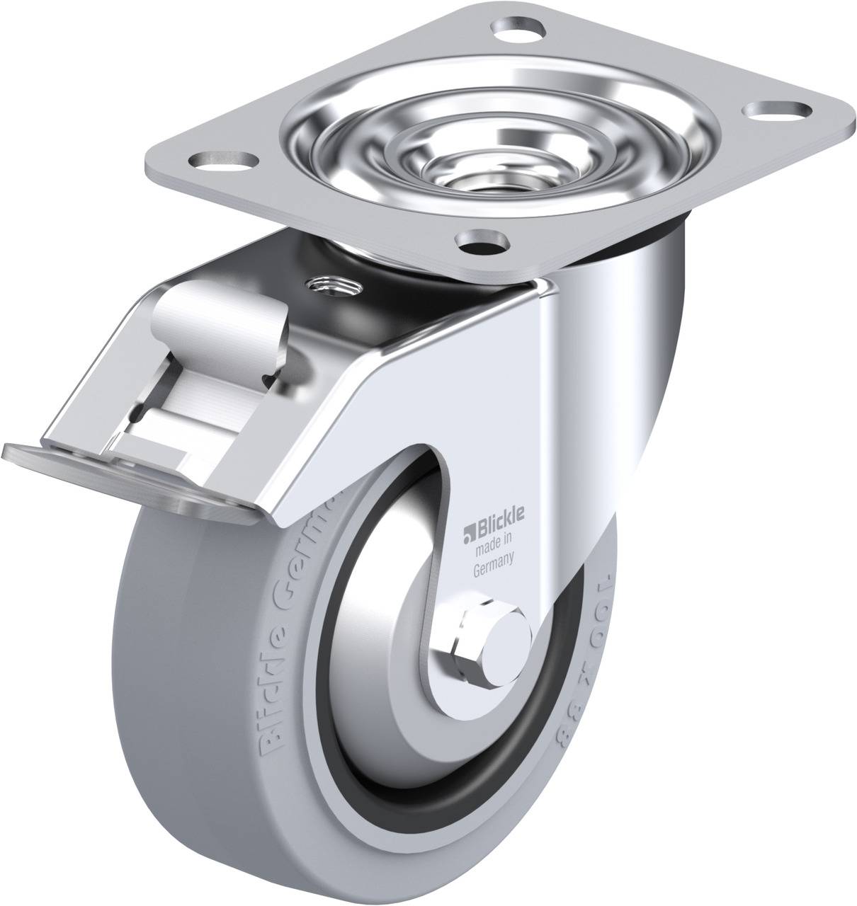 Blickle 749593 LE-POEV 100KAD-FI-SG-FA Forgóvillás görgő, rögzítővel KerékØ: 100 mm Teherbírás (max.): 150 kg 1 db