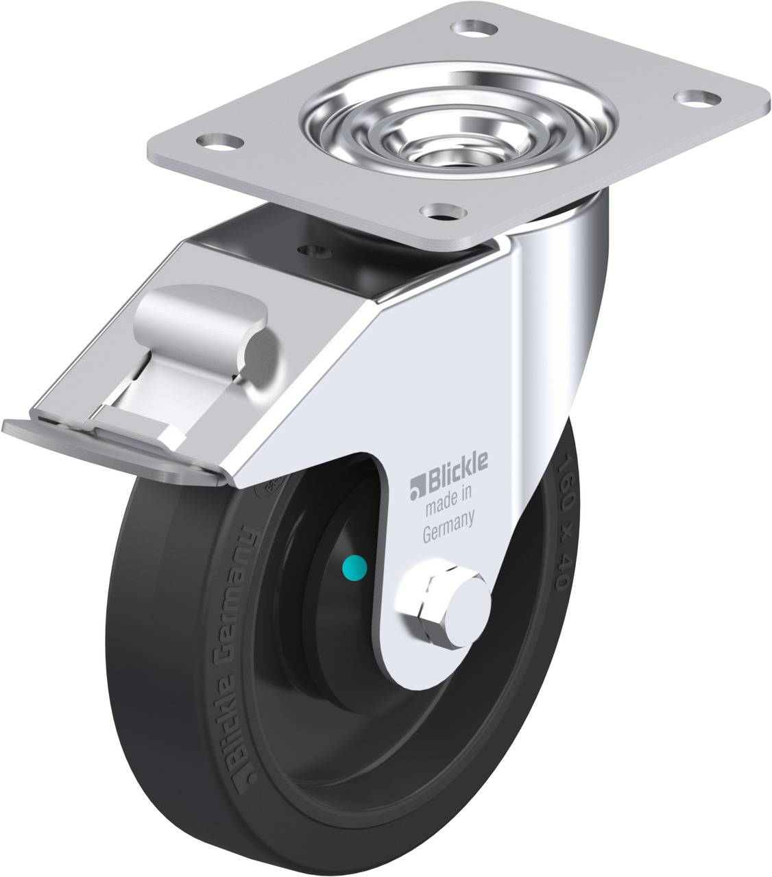 Blickle 850141 LE-POEV 161KAD-FI Forgóvillás görgő, rögzítővel KerékØ: 160 mm Teherbírás (max.): 300 kg 1 db