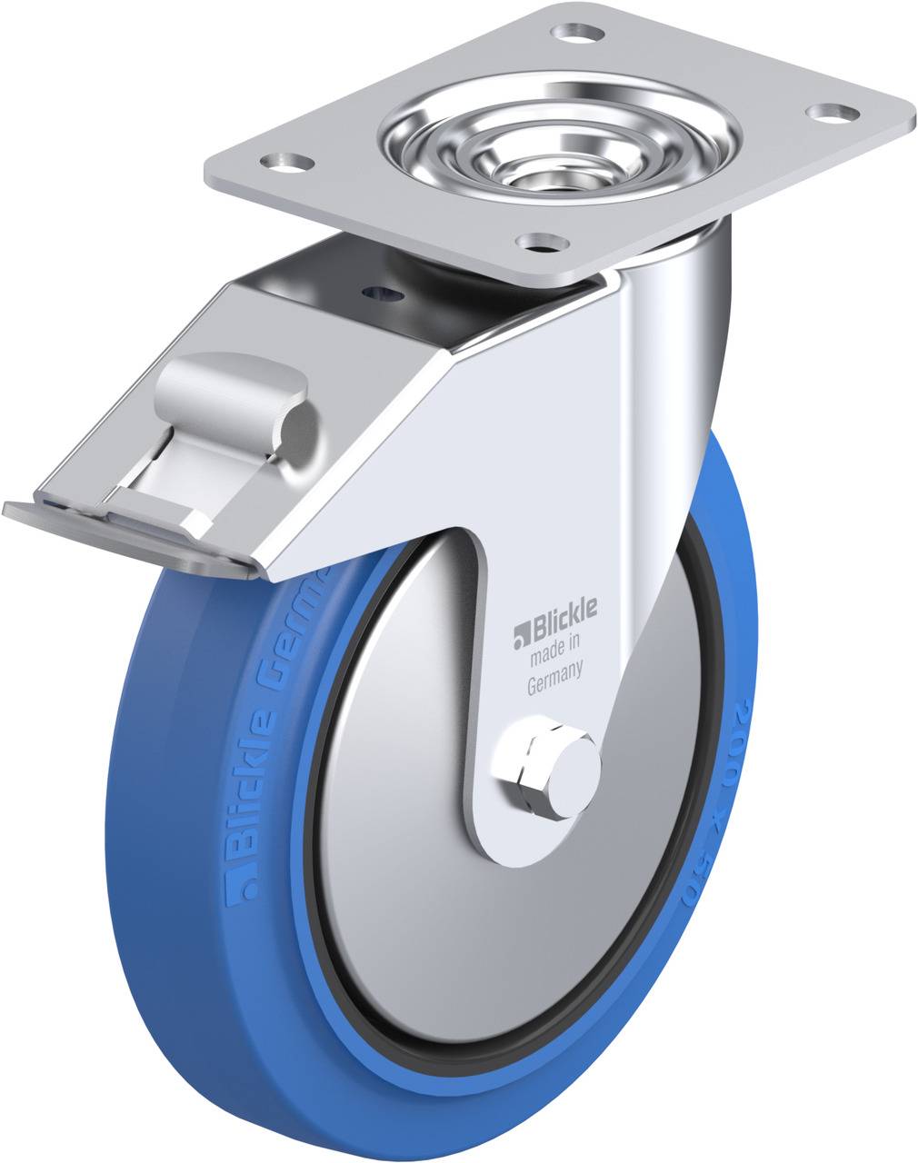 Blickle 749655 LE-POEV 200R-FI-SB-FA Forgóvillás görgő, rögzítővel KerékØ: 200 mm Teherbírás (max.): 300 kg 1 db