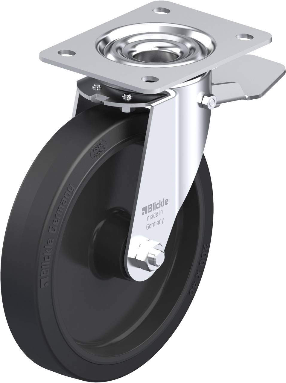 Blickle 850241 LE-POEV 201XR-ST Forgóvillás görgő, rögzítővel KerékØ: 200 mm Teherbírás (max.): 300 kg 1 db