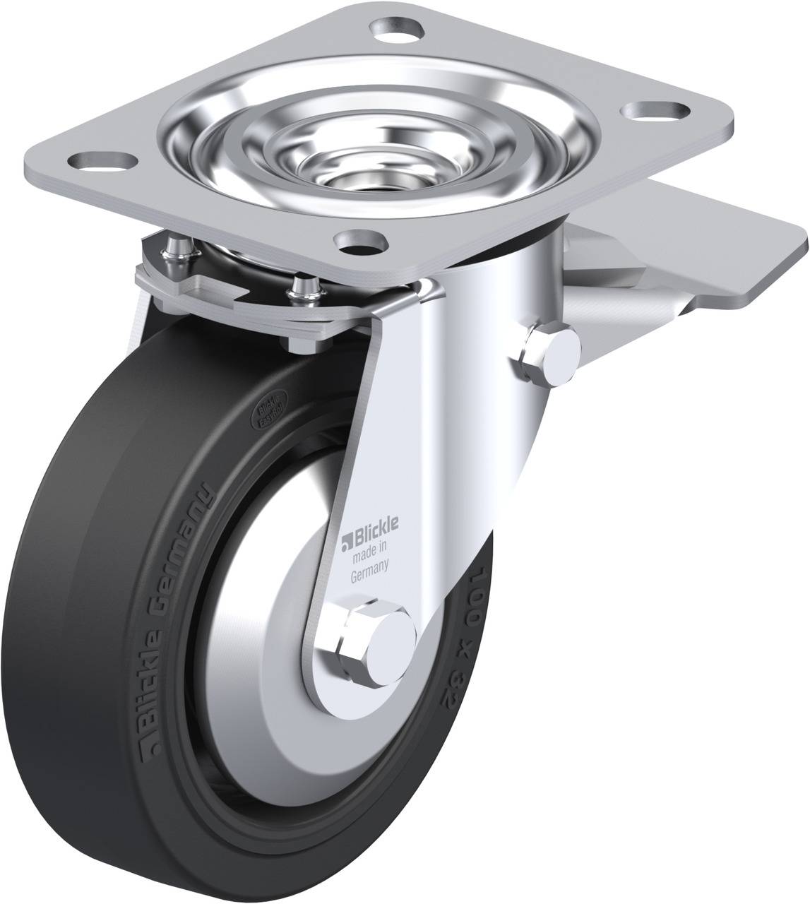 Blickle 850529 L-POEV 100KAD-ST-FA Forgóvillás görgő, rögzítővel KerékØ: 100 mm Teherbírás (max.): 200 kg 1 db