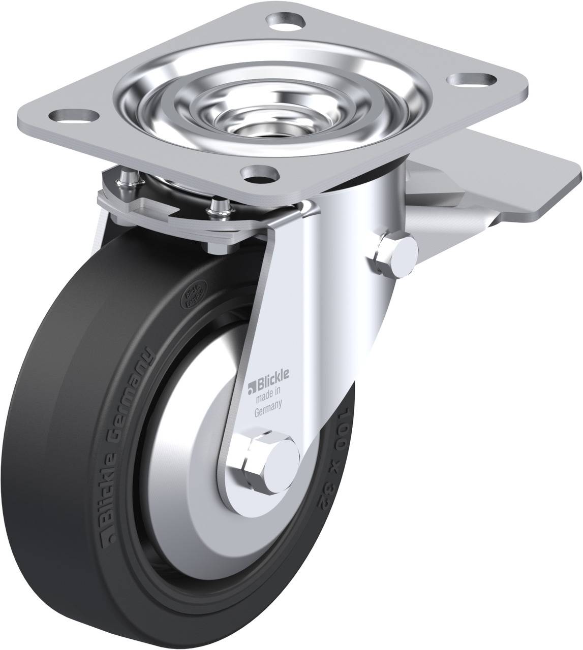 Blickle 850511 L-POEV 100XR-ST-FA Forgóvillás görgő, rögzítővel KerékØ: 100 mm Teherbírás (max.): 200 kg 1 db
