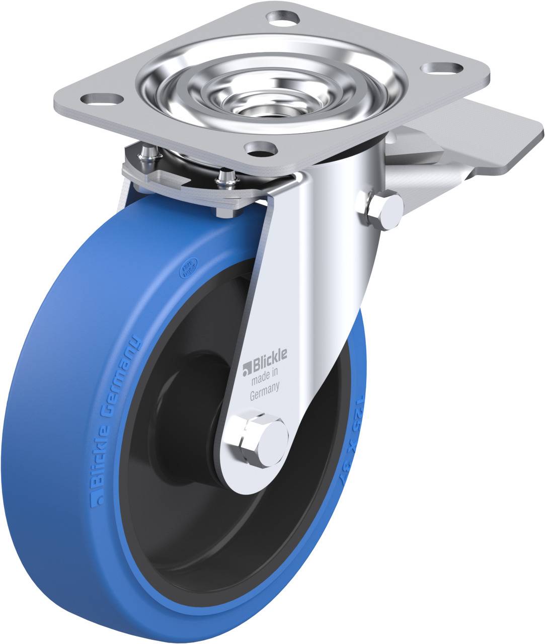 Blickle 850556 L-POEV 125XR-ST-SB Forgóvillás görgő, rögzítővel KerékØ: 125 mm Teherbírás (max.): 250 kg 1 db