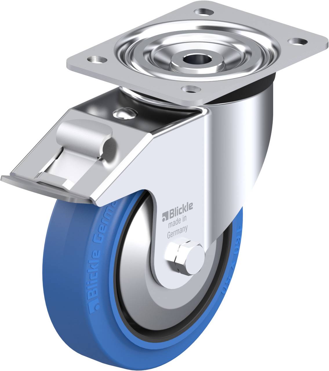 Blickle 749352 L-POEV 160KA-FI-SB-FA Forgóvillás görgő, rögzítővel KerékØ: 160 mm Teherbírás (max.): 400 kg 1 db