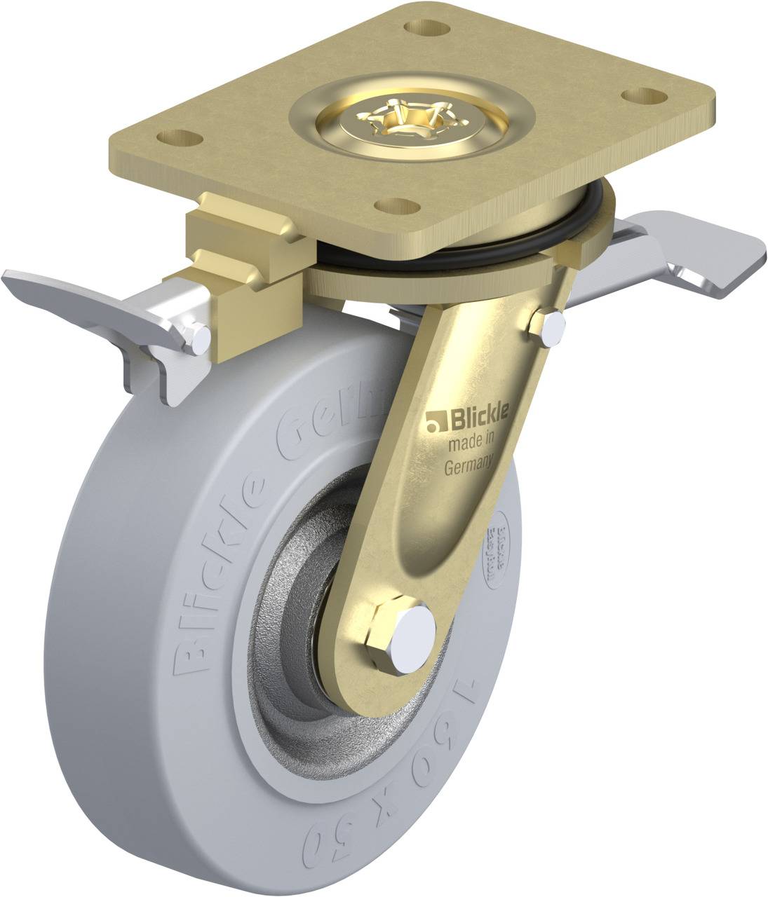Blickle 852118 LS-SE 160K-ST-SG-RI4 Forgóvillás görgő, rögzítővel KerékØ: 160 mm Teherbírás (max.): 450 kg 1 db