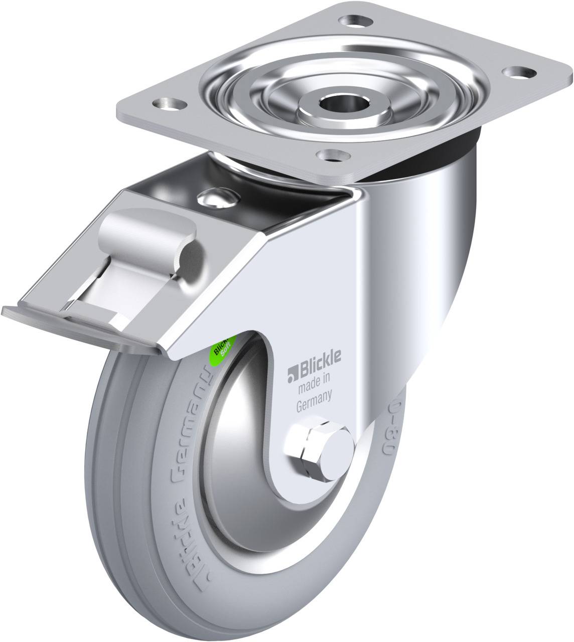 Blickle 849918 L-VW 162R-FI-SG-FA Forgóvillás görgő, rögzítővel KerékØ: 160 mm Teherbírás (max.): 70 kg 1 db