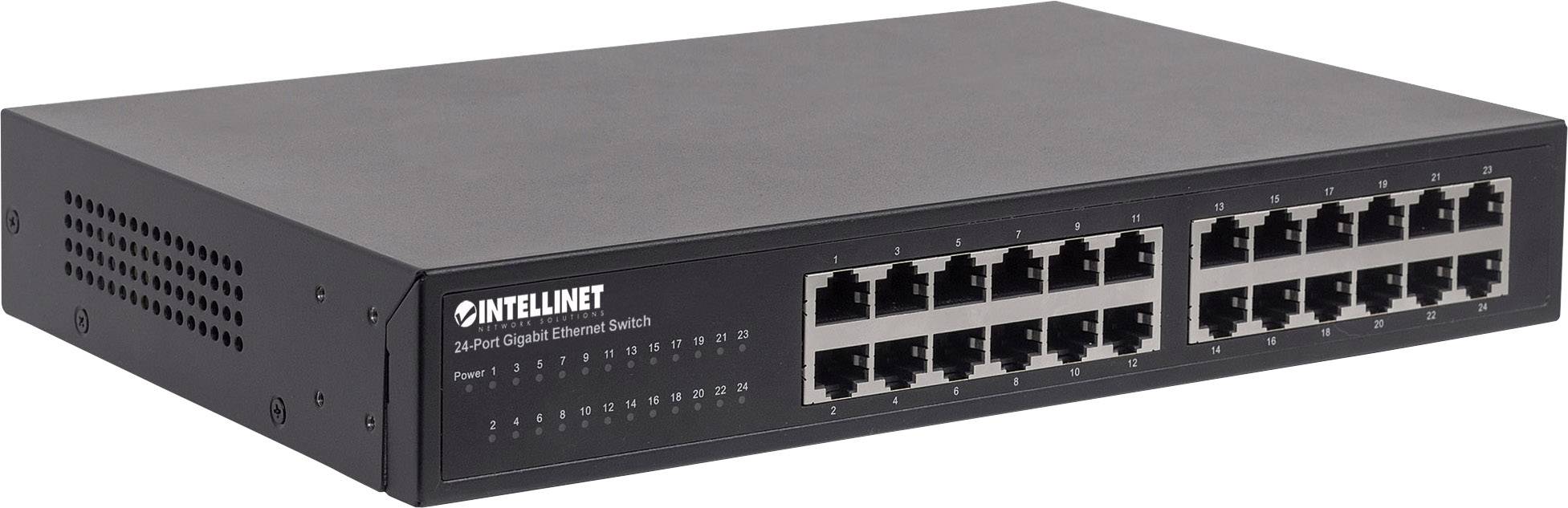 Intellinet 24-portos Gigabit Ethernet kapcsoló teljesítmény- és link-állapot kijelzővel, irodai hálózati csatlakozásokhoz.