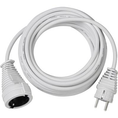 Fehér elektromos hosszabbító kábel tekercselt kábelével, földelt kétpólusú csatlakozóval és aljzatcsatlakozóval egyszerű háttéren.