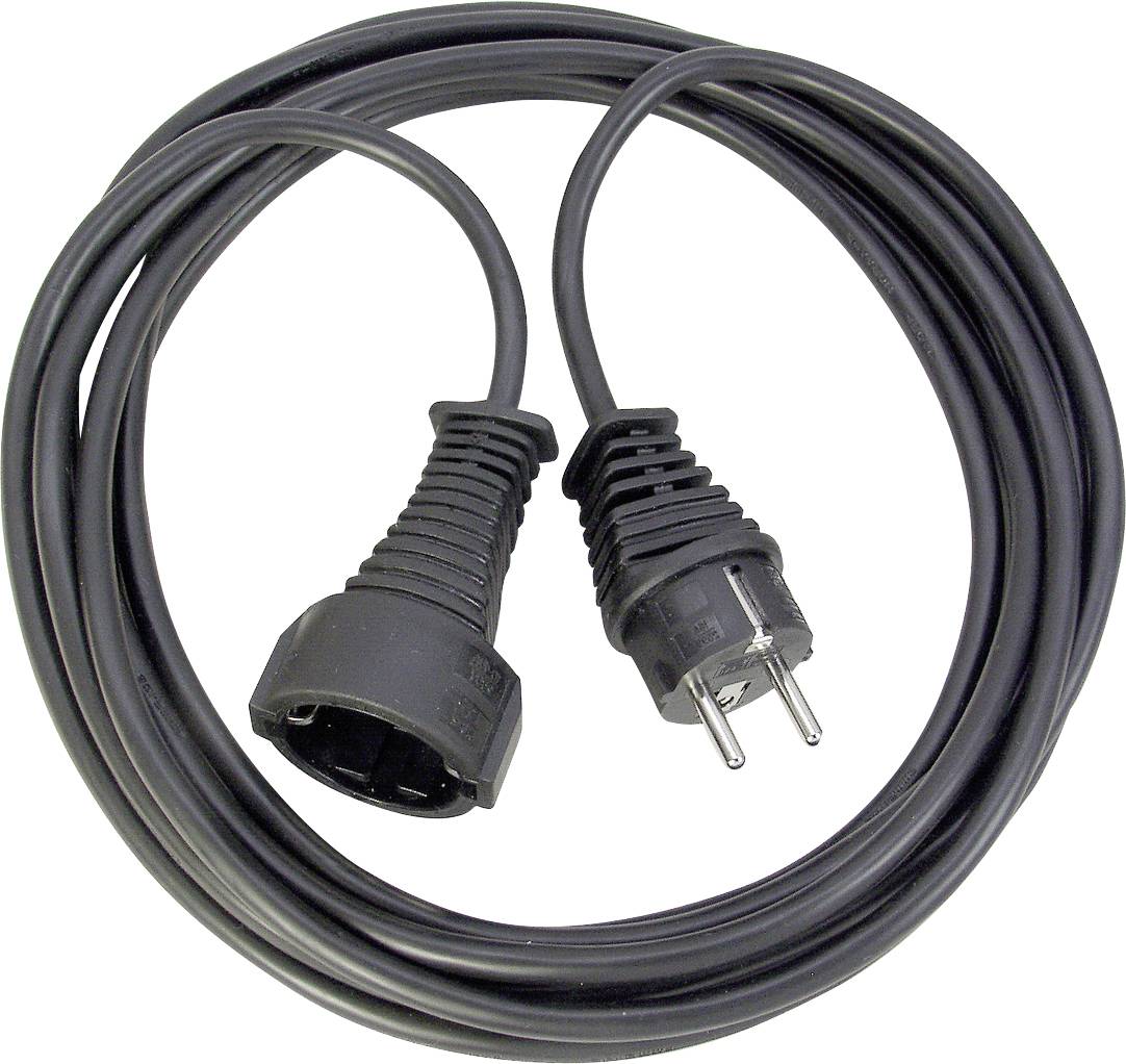 Egy hosszú, fekete hálózati kábel hárompólusú csatlakozóval és aljzattal, számítógépekhez vagy elektromos készülékekhez alkalmas.