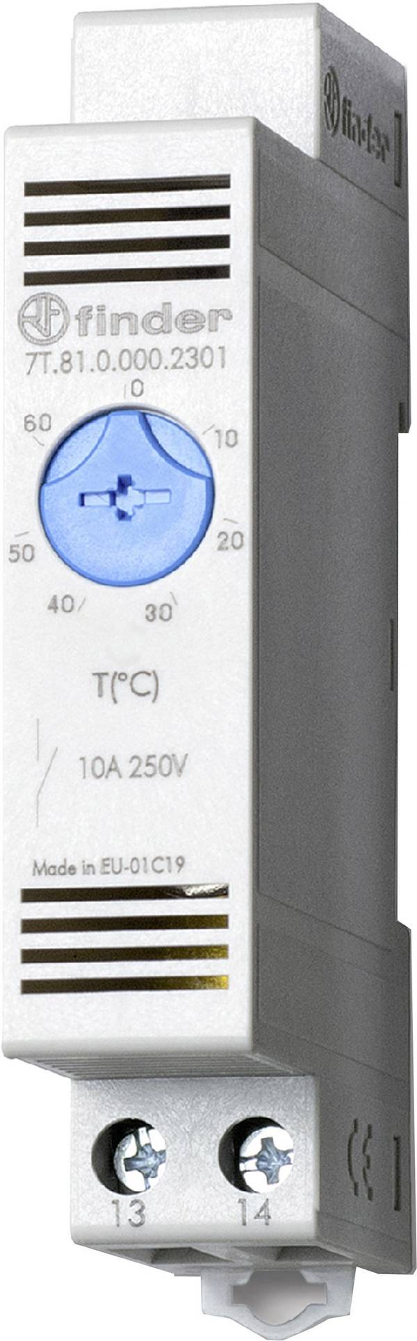 Kapcsolószekrény termosztát  250 V/AC 1 záró 88,8 x 17,5 x 47,8 mm, Finder 7T.81.0.000.2301