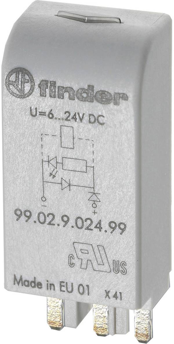 Finder Dugasz modul EMV zavarmentesítő kapcsolással, RC pajzzsal 99.02.0.024.09 Alkalmas s következő modellekhez: Finder 96.04, Finder 96.02 ömlesztett 10 db