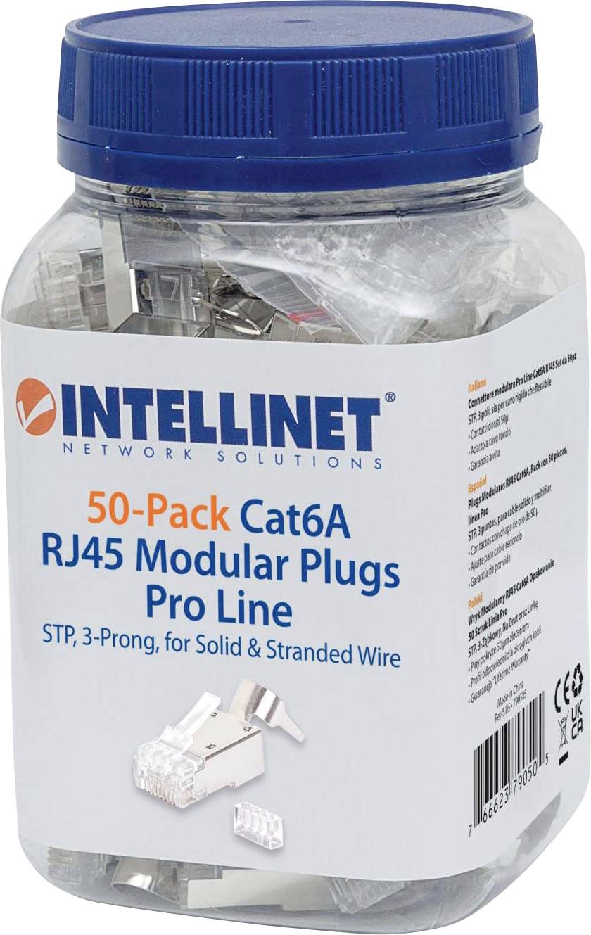 Intellinet Kabel Pack de 50 fiches modulaires Cat6A RJ45 Pro Line 790505 Contact à sertir Nombre de pôles 8P8C argent 50 pc(s)