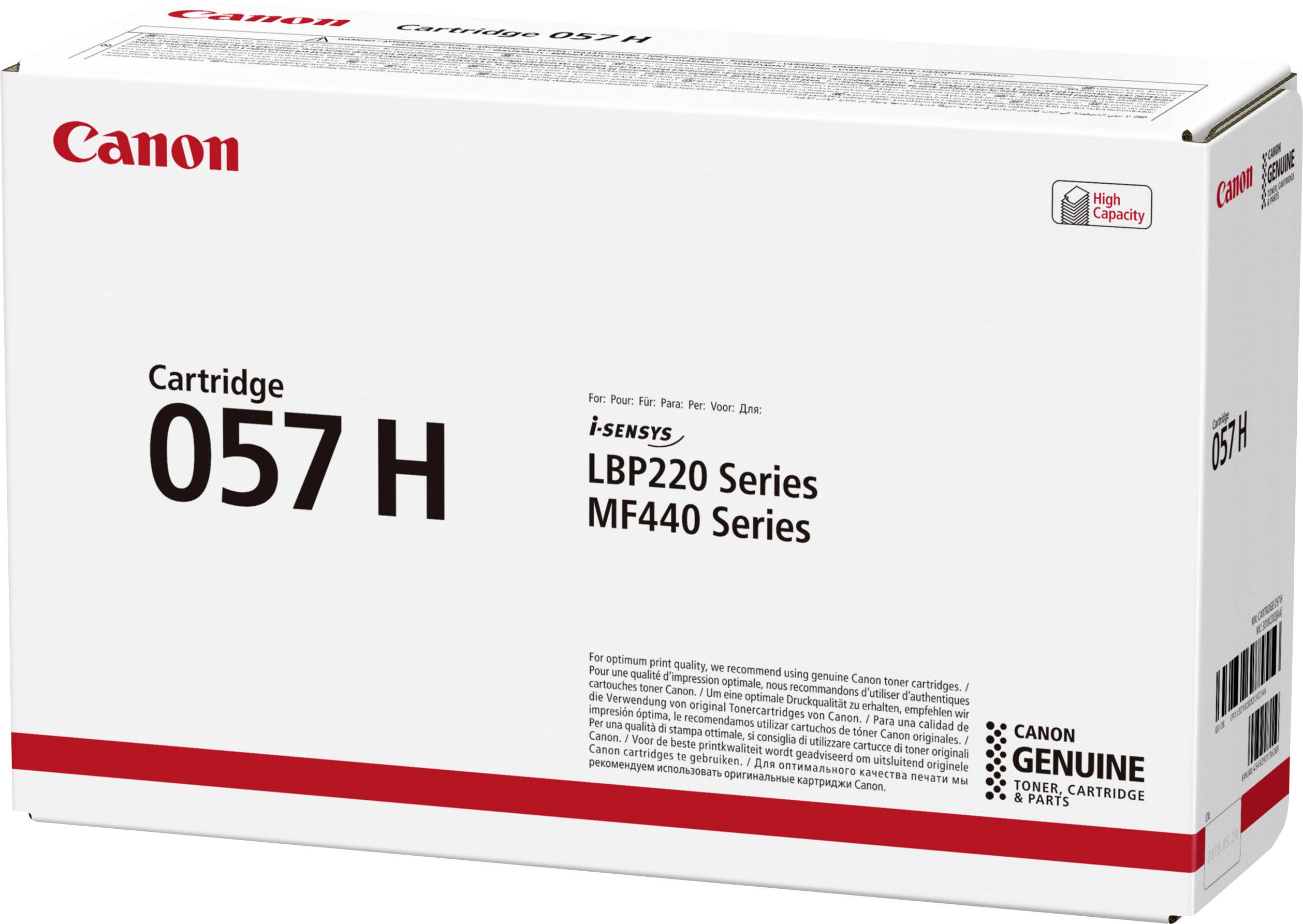 A Canon 057 H tonerkazetta csomagolása, amely kompatibilis a LBP220 és MF440 i-SENSYS nyomtatósorozatokkal.