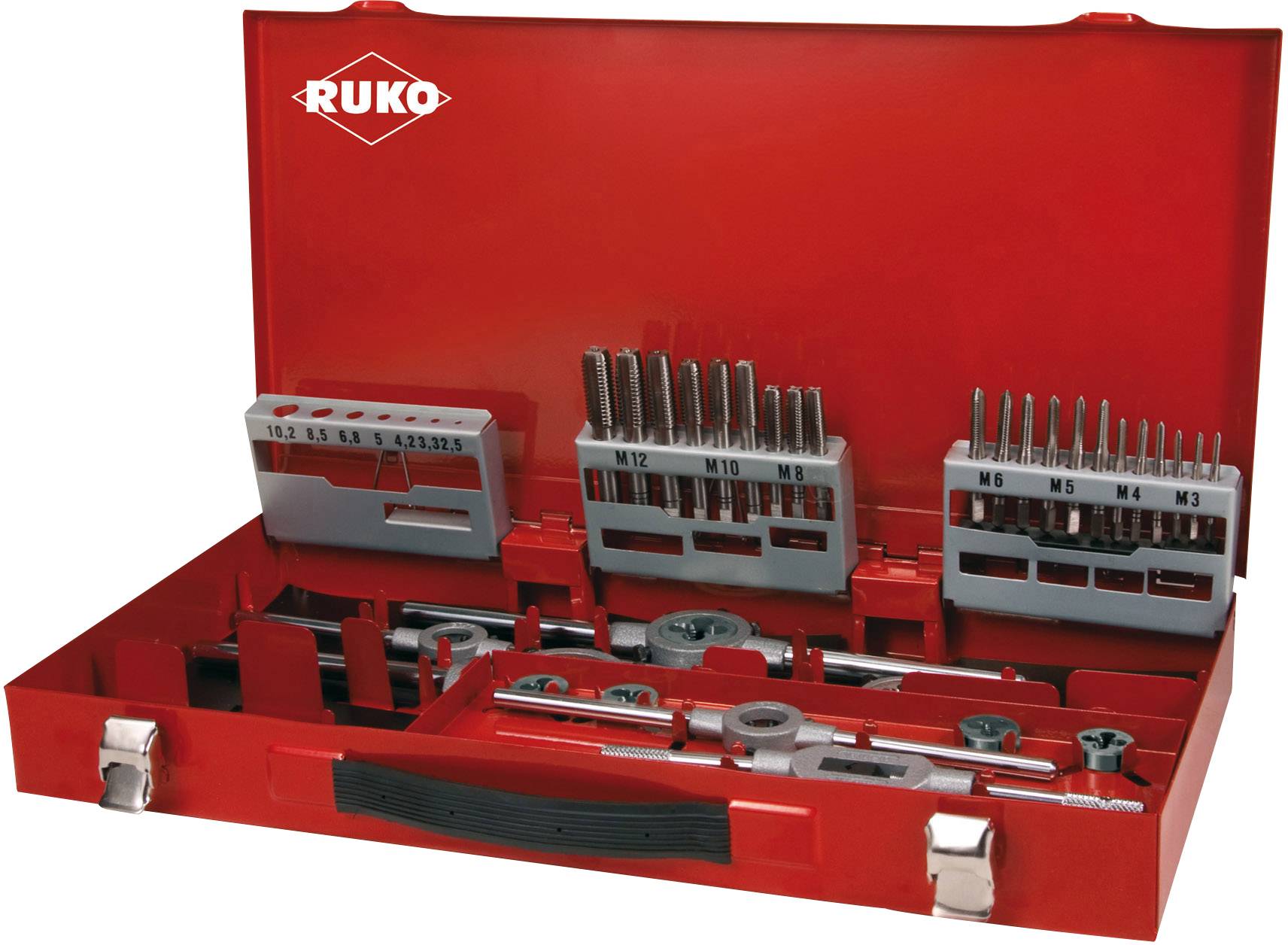 RUKO 245020 Gépi menetfúró készlet 37 részes Metrikus M3, M4, M5, M6, M8, M10, M12 Jobb vágó HSS 1 készlet