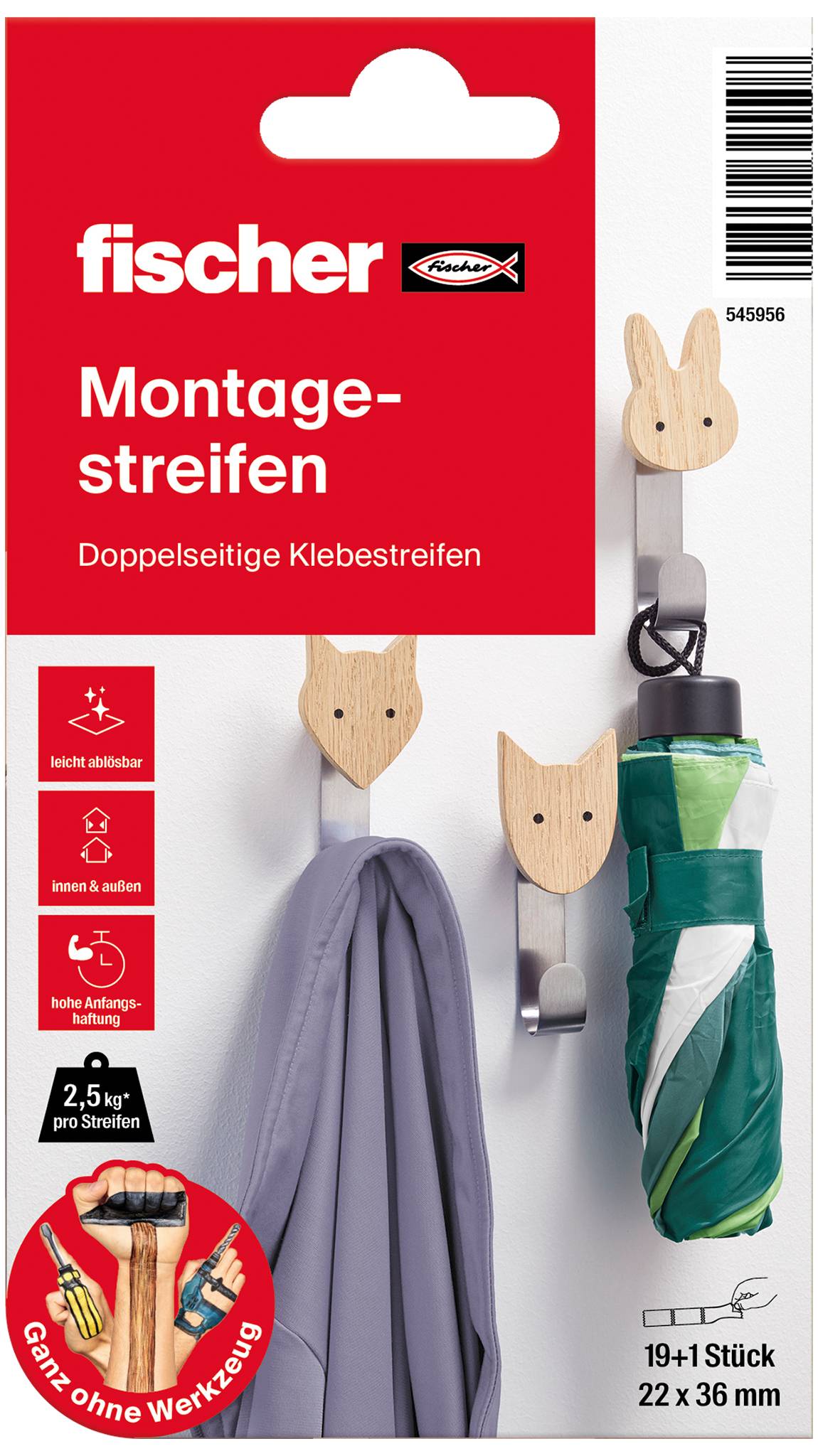 Fischer 545956 Kétoldalas ragasztólap 19 db