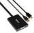 Egy adapter két kábellel: egy HDMI- és egy USB-kábel. Az adapter fekete és az 'eLud' feliratot viseli.