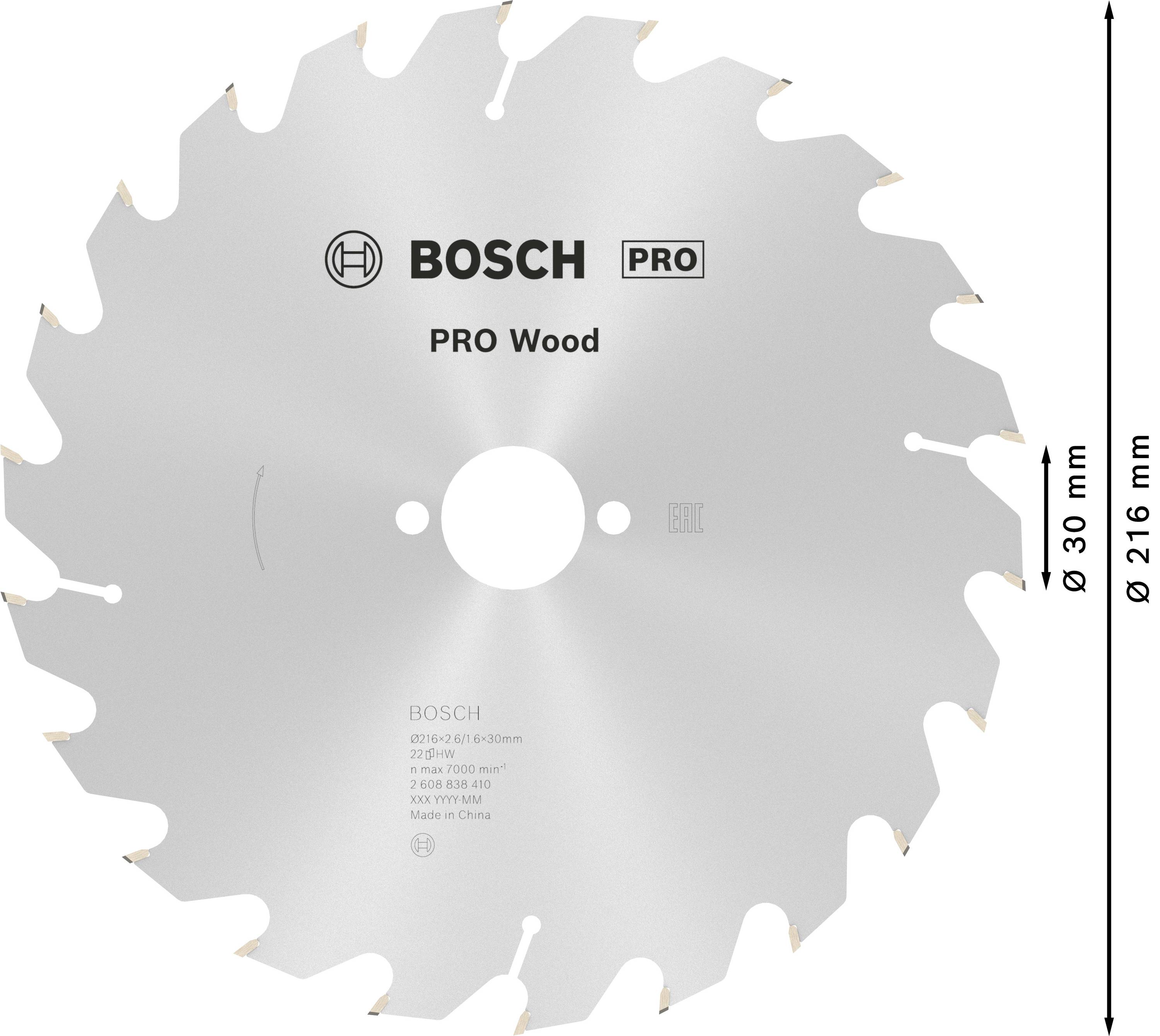 Bosch fűrészlap, 'PRO Wood' sorozat, átmérő 216 mm, furat 30 mm, alkalmas fához.