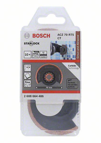 Egy Bosch Starlock fűrészlap csomagolása többfunkciós eszközökhöz, tökéletes finom vágásokhoz, 70 mm átmérőjű.
