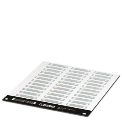 Egy lap fehér háttéren, sorokban elrendezett téglalap alakú, szürke RFID-címkékkel.