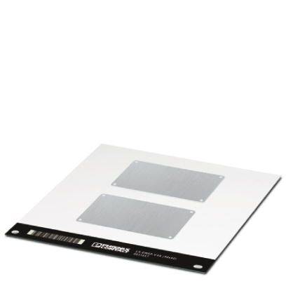 A 'CD Grid Test Image' két téglalap alakú szilíciumchipet mutat egy fehér hordozón. Az elrendezés chip-rácsok értékeléséhez szolgál.