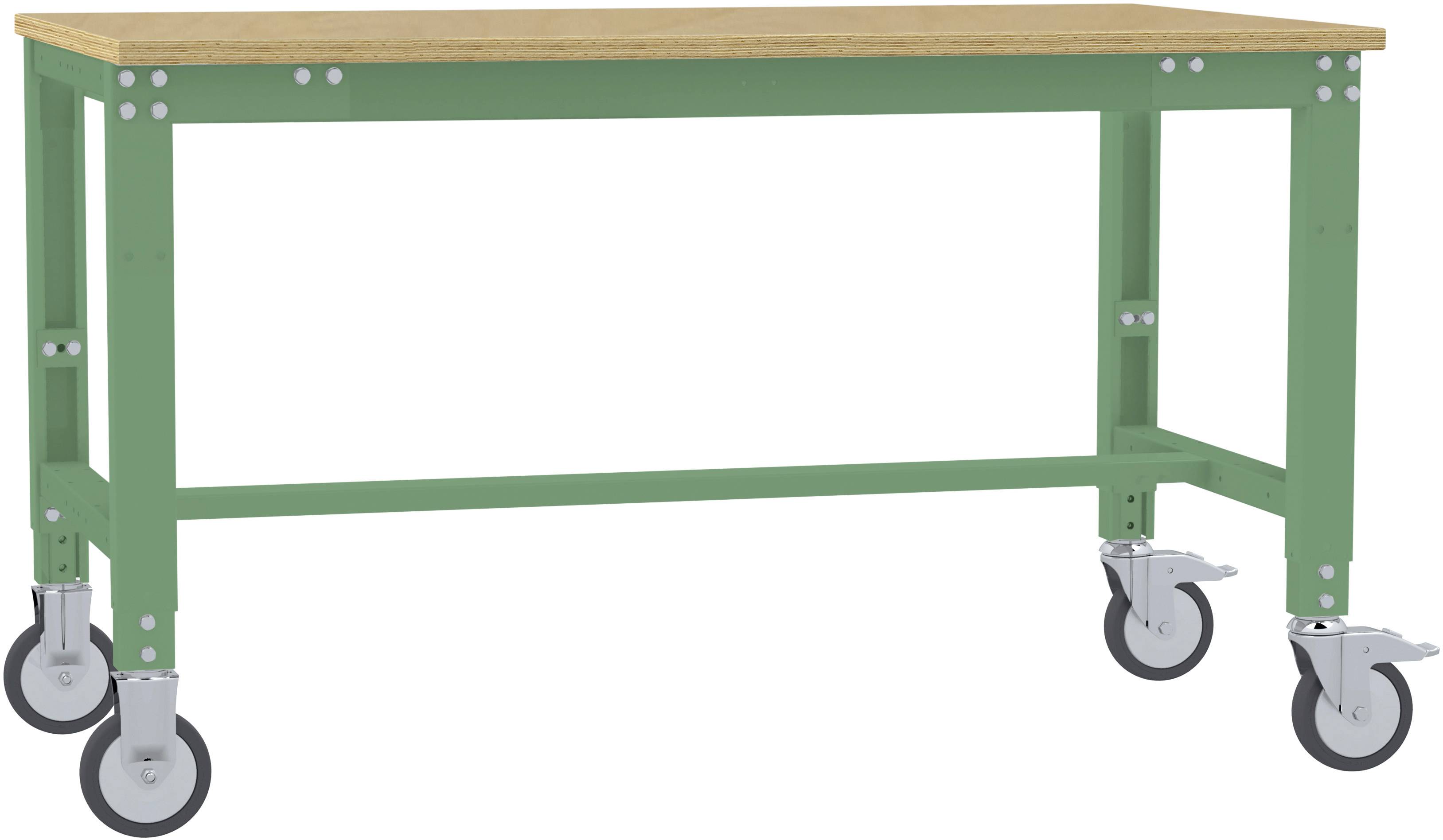 Manuflex AU7345.6011 Munkaasztal UNIVERSAL speciális hordozható készülék multiplex tetővel, Szélesség magasság = 1500 x 600 x 752-972 mm Rezedazöld (RAL 6011)