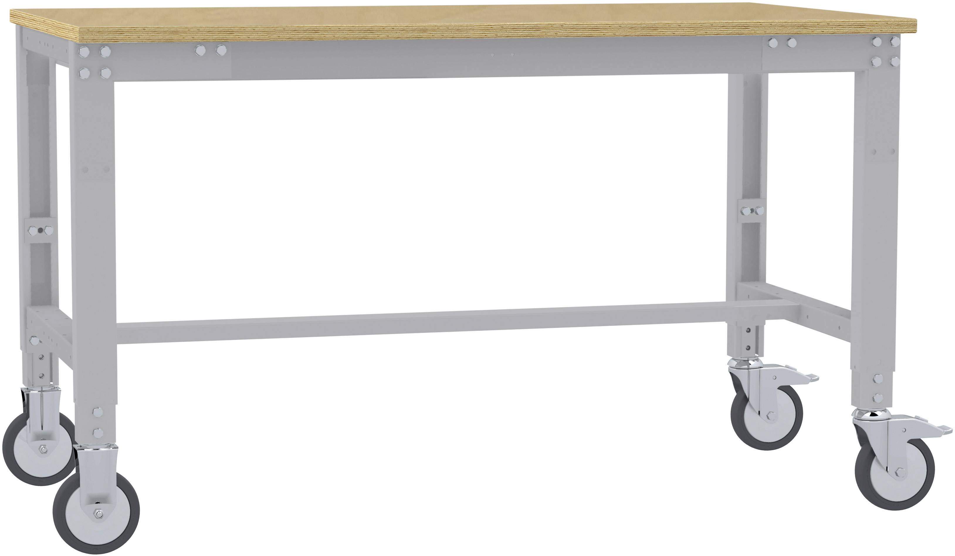 Manuflex AU7325.9006 Munkaasztal UNIVERSAL speciális mobil, multiplex tetővel, szélesség nagysága = 1250 x 600 x 752-972 mm Alumínium ezüst