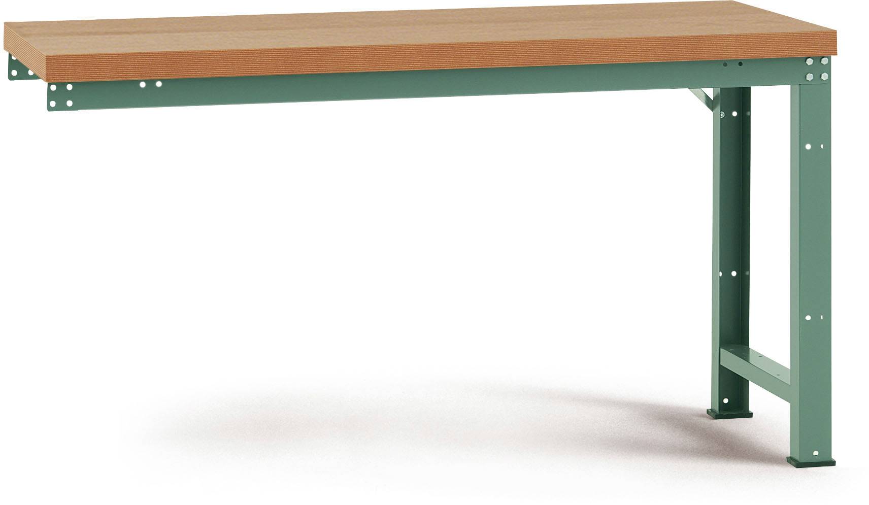 Fémvázas asztal fa asztallap borítással; praktikus megjelenésű, műhelybe vagy ipari környezetbe egyaránt alkalmas.