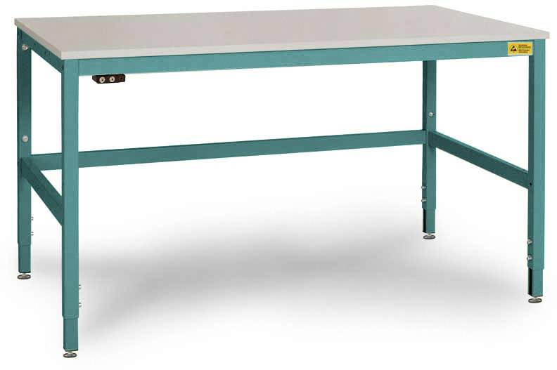Manuflex LC3033.5021 ESD ESD munkaasztal, CANTOLAB speciális, gumilemezgel, szélesség nagysága = 1250 x 800 x 752-952 mm Vízkék