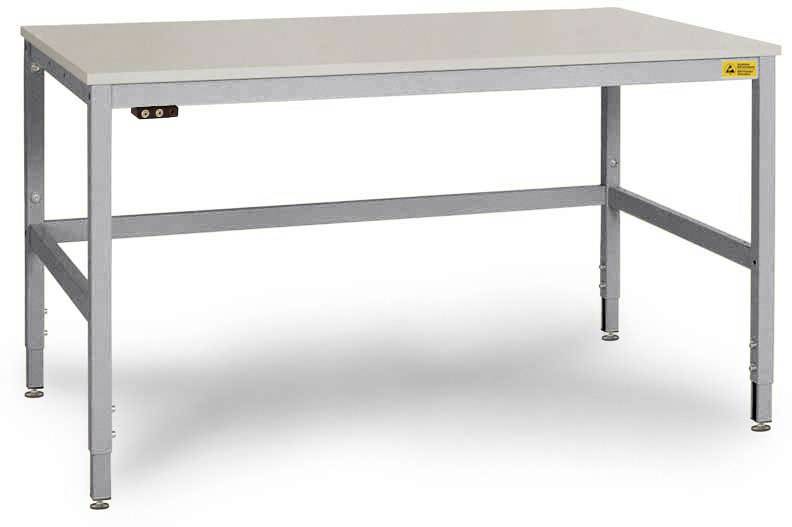 Manuflex LC3913.9006 ESD munkaasztal CANTOLAB speciális gumi tetővel, Szélesség x = 1600 x 800 x 752-952 mm Alumínium ezüst