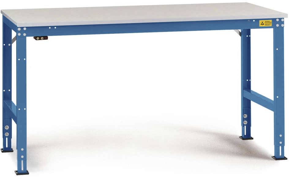 Manuflex LU4056.5007 ESD munkaasztal UNIVERSAL szabványos alaplap műanyag lemezzel, szélesség nagyság = 1500 x 800 x 766-876 mm Briliáns kék (RAL 5007)