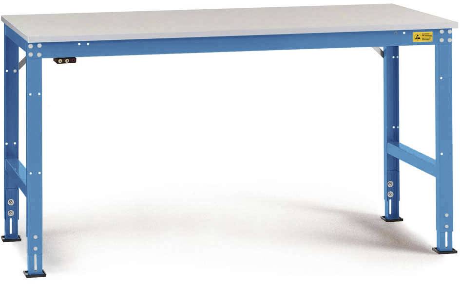 Manuflex LU4096.5012 ESD munkaasztal UNIVERSAL szabványos alaplap műanyag lemezzel, szélesség nagysága = 1750 x 1000 x 766-876 mm Élénk kék (RAL 5012)