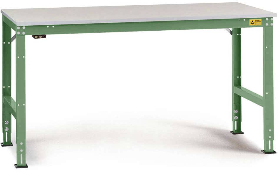 Manuflex LU4058.6011 ESD munkaasztal UNIVERSAL szabványos alaplap melamin tetejű, Sz xxxH = 1500 x 800 x 763-873 mm Rezedazöld (RAL 6011)