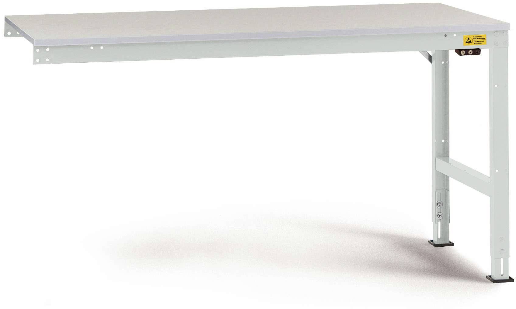 Manuflex LU6048.7035 ESD ESD munkaasztal UNIVERSAL szabványos kiterjesztő asztal melamin tetejével, Szélesség magasság = 1500 x 600 x 763-873 mm Élénk szürke